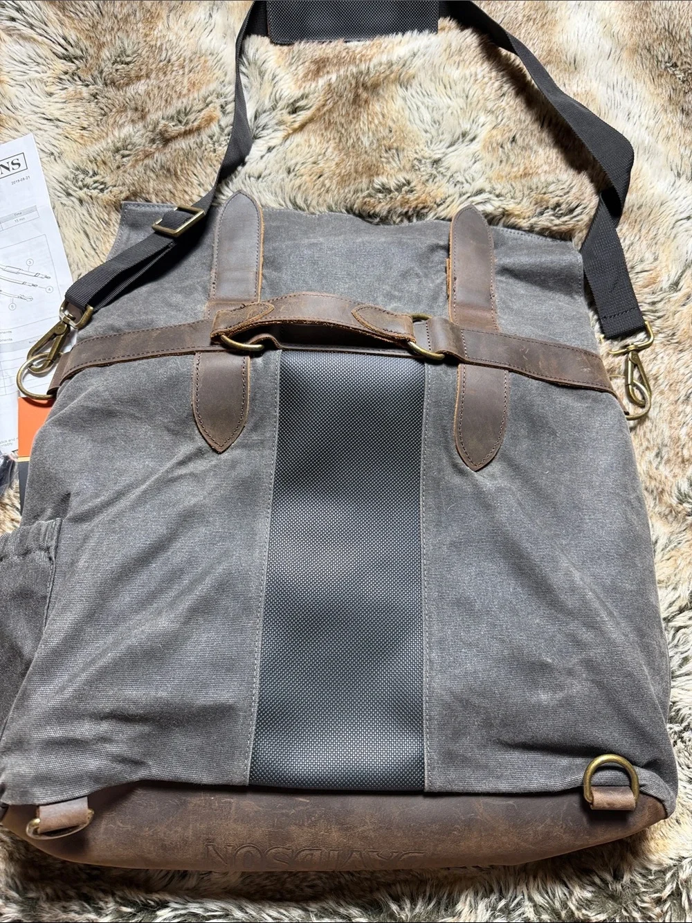Harley-Davidson Gray Waxed Canvas Messenger Bag with Brown Trim